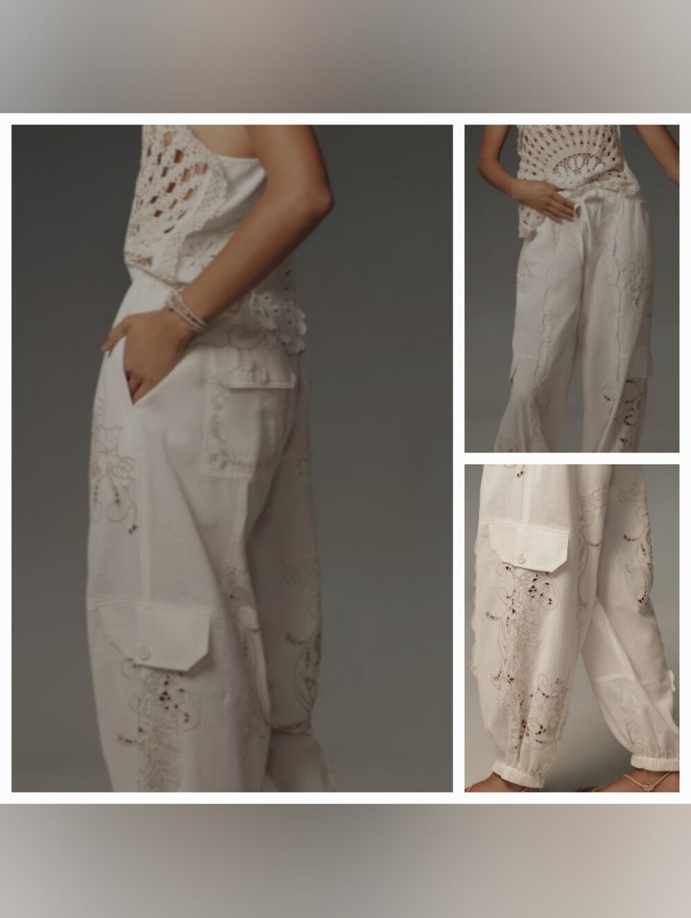 BY ANTHROPOLOGIE Off White Embroirered Linen Blend Joggers SzM